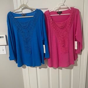 Set of nwt pink and blue gauze tops 2x